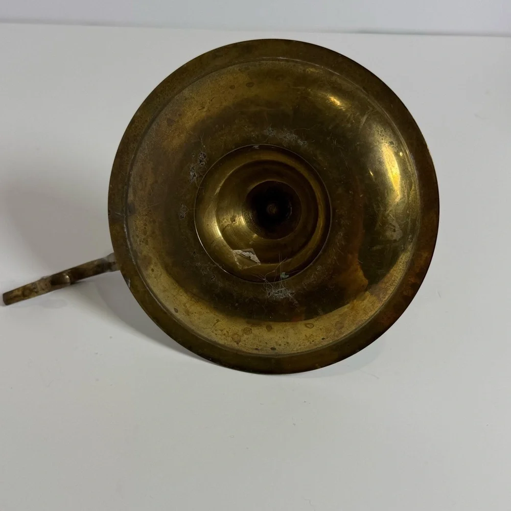 Vintage Brass Chamberstick Candle Holder Thumb Rest Finger Hole Drip Pan Patina